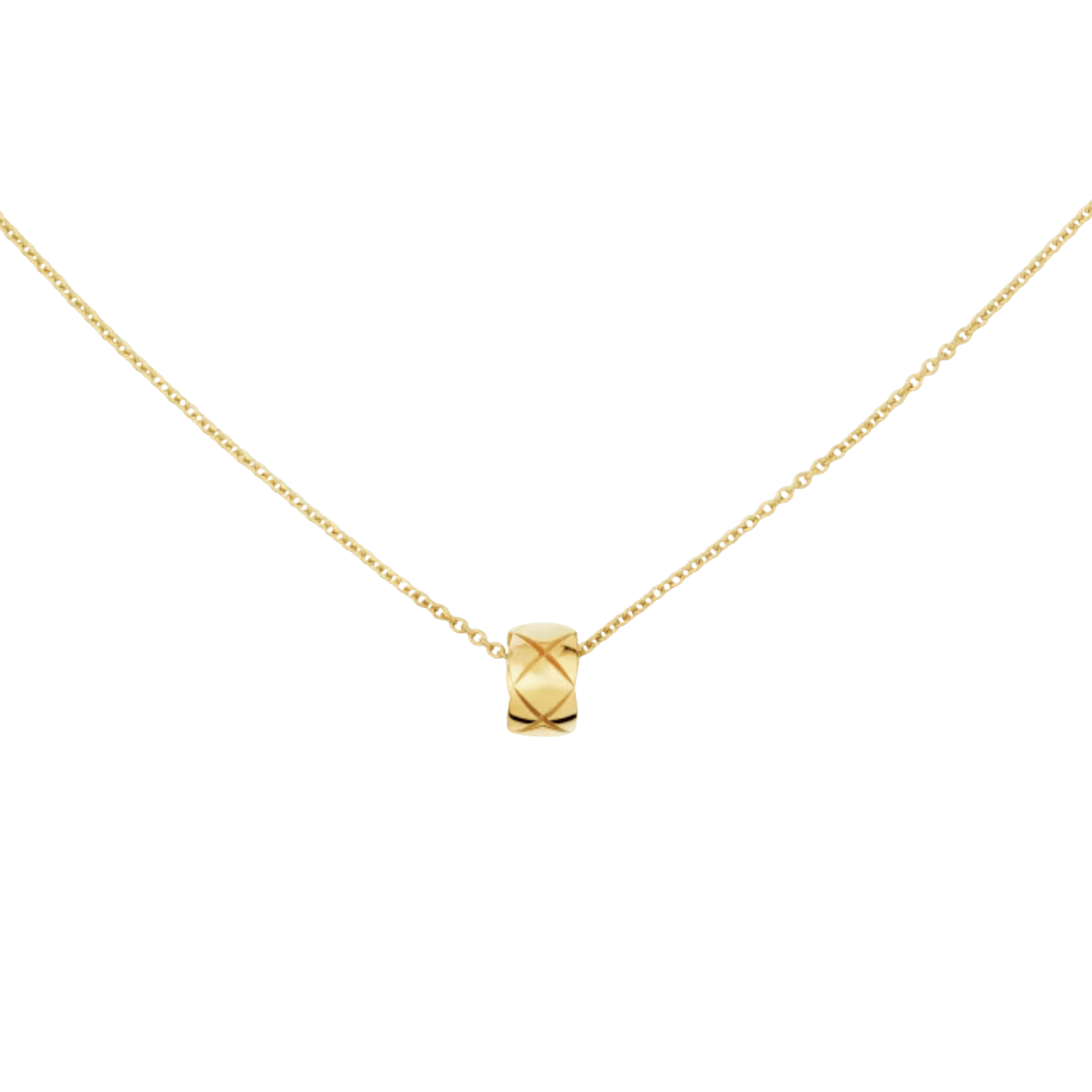 Vertical 18K Yellow Gold Coco Crush Quilted Pendant Necklace