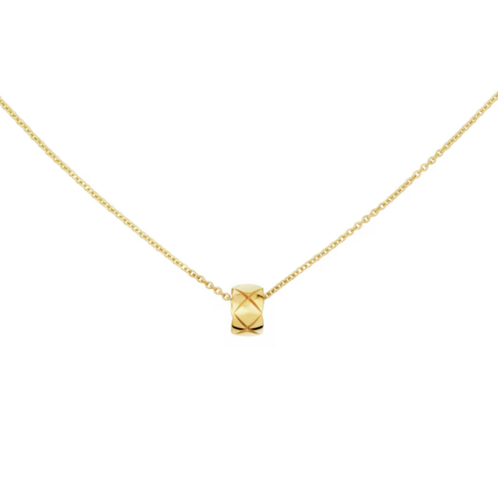 Vertical 18K Yellow Gold Coco Crush Quilted Pendant Necklace