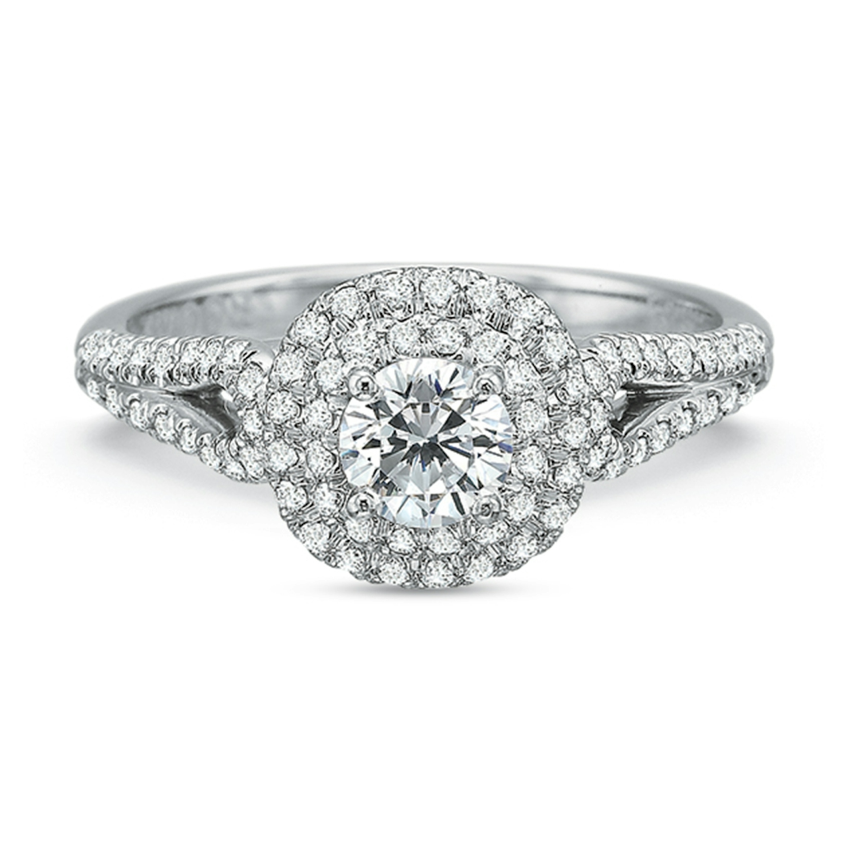 Vertical White Gold Double Halo Semi-Mount Engagement Ring