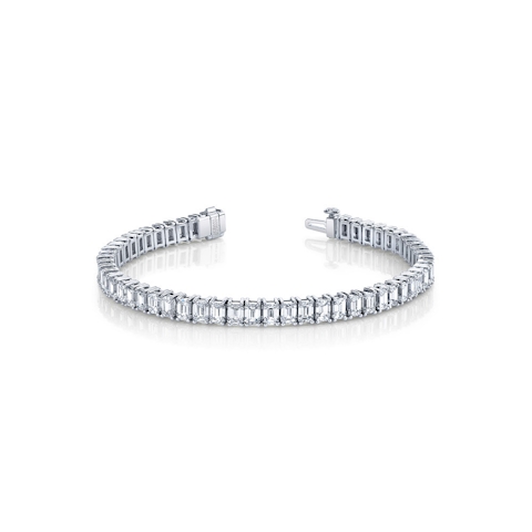 Vertical 18K White Gold Emerald Diamond Line Bracelet