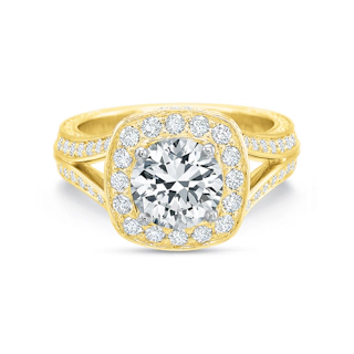 Vertical Yellow Gold Halo Semi-Mount Engagement Ring