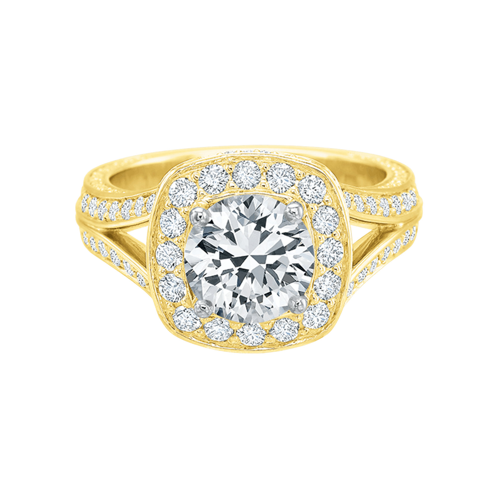 Vertical Yellow Gold Halo Semi-Mount Engagement Ring