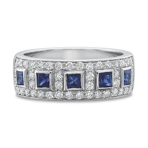 Vertical Diamond And Sapphire Band