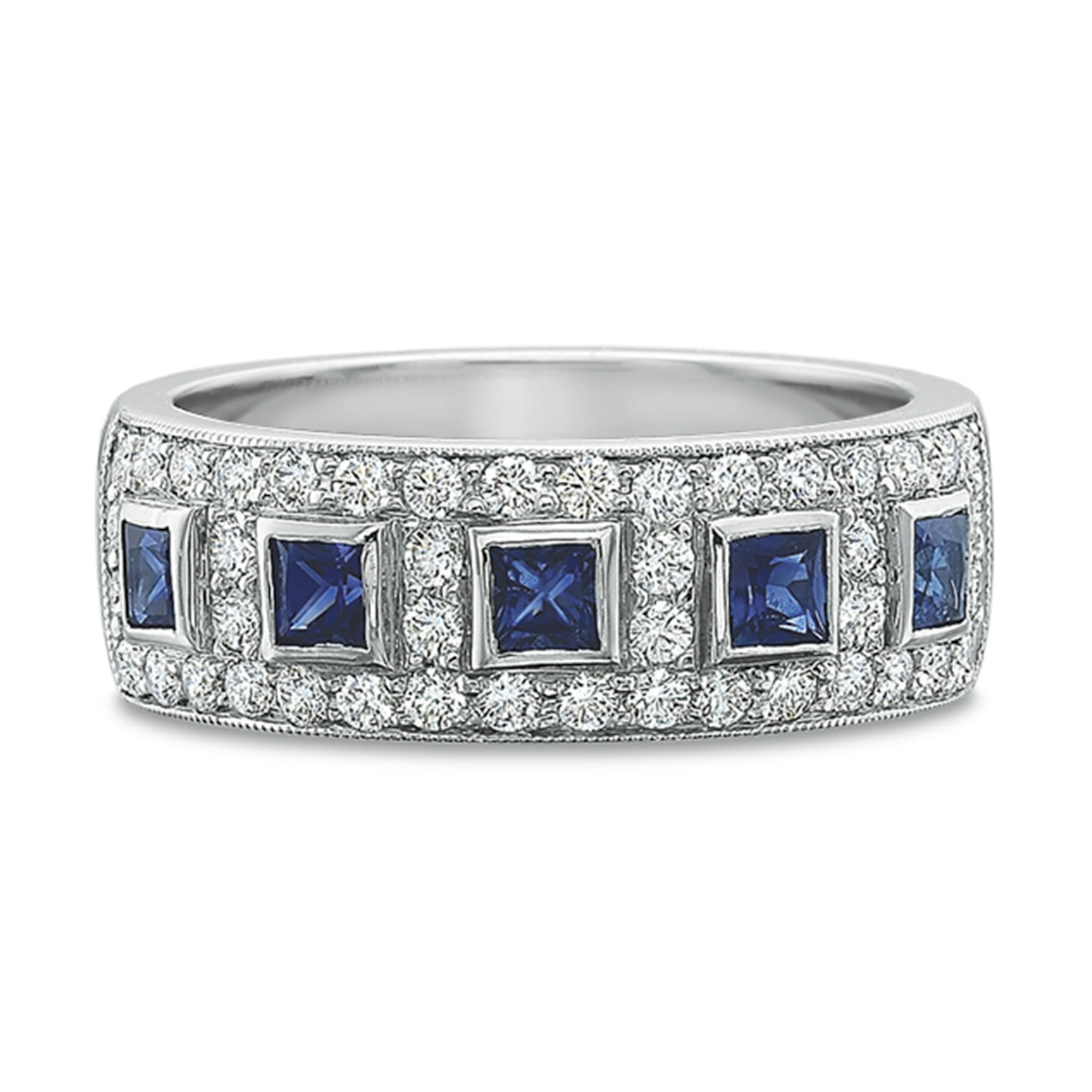 Vertical Diamond And Sapphire Band