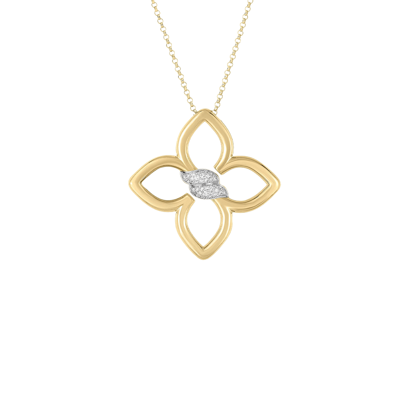 Vertical 18K Yellow Gold/White Gold Cialooma Diamond Large Flower Long Necklace