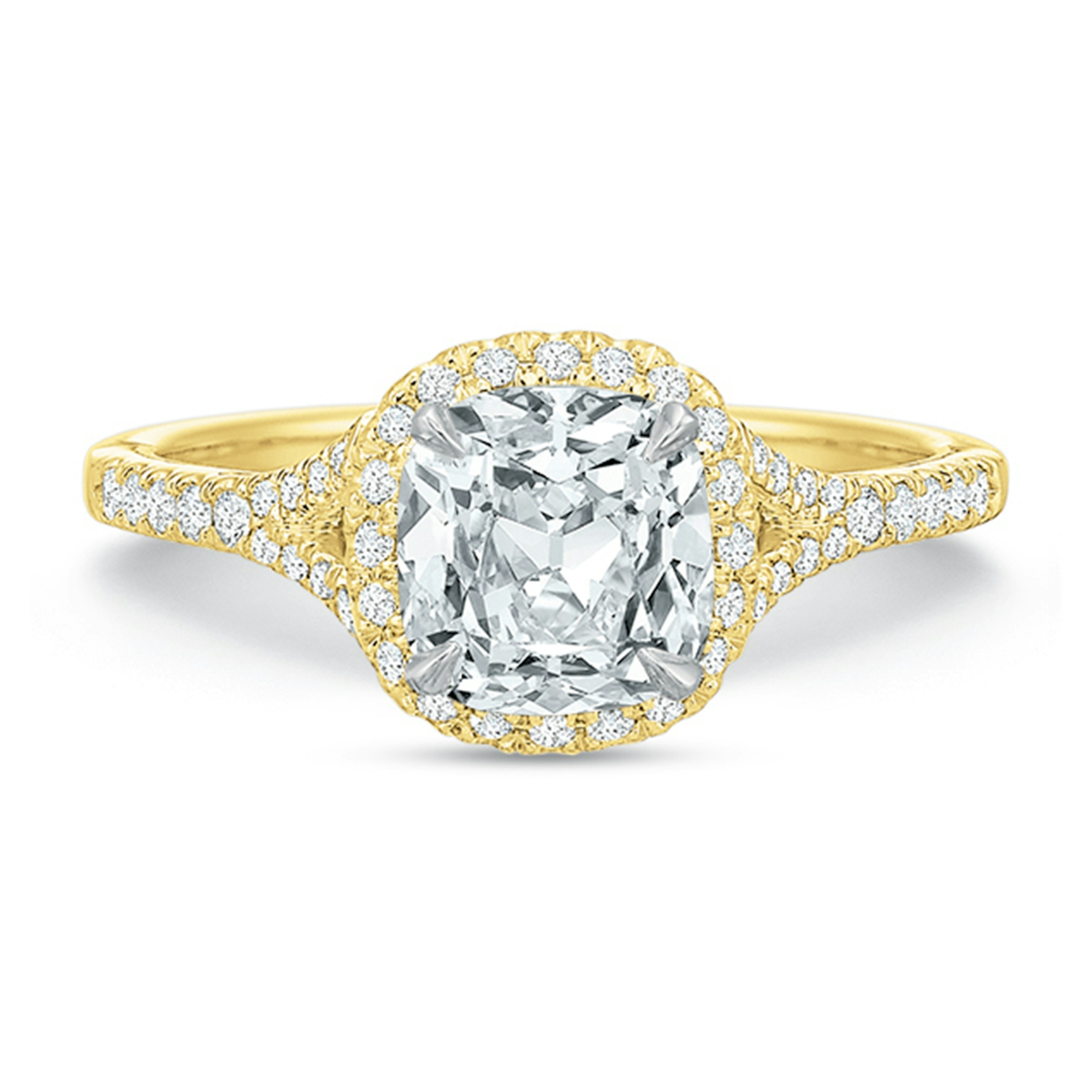 Vertical Yellow Gold Halo Semi-Mount Engagement Ring