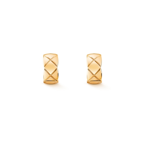 Vertical 18K Yellow Gold Coco Crush Convertible Quilted Huggie Earrings