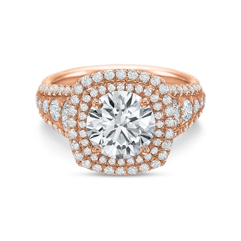 Vertical Rose Gold Halo Semi-Mount Engagement Ring