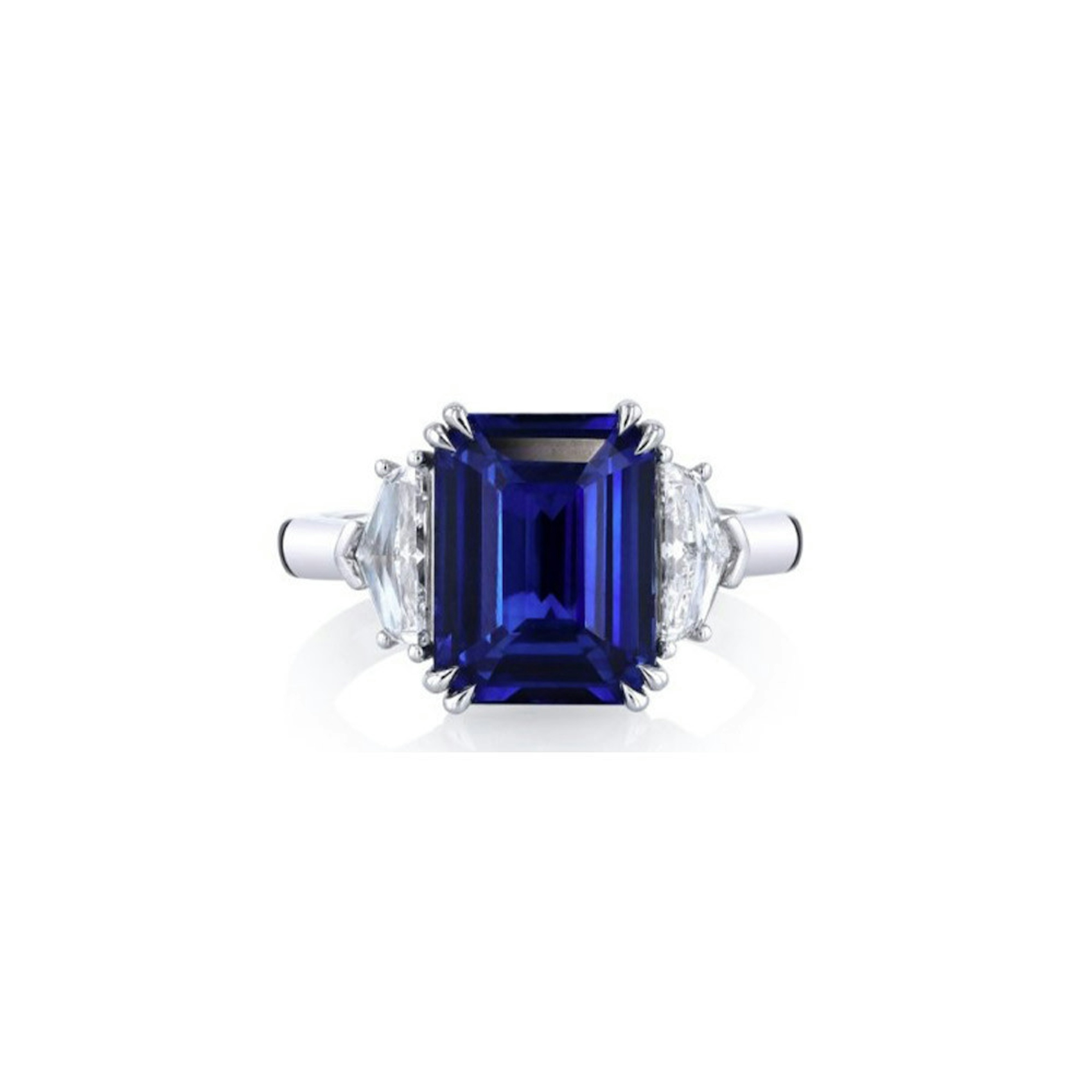 Vertical Platinum 7.08CT Madagascar Blue Sapphire and Diamond Ring