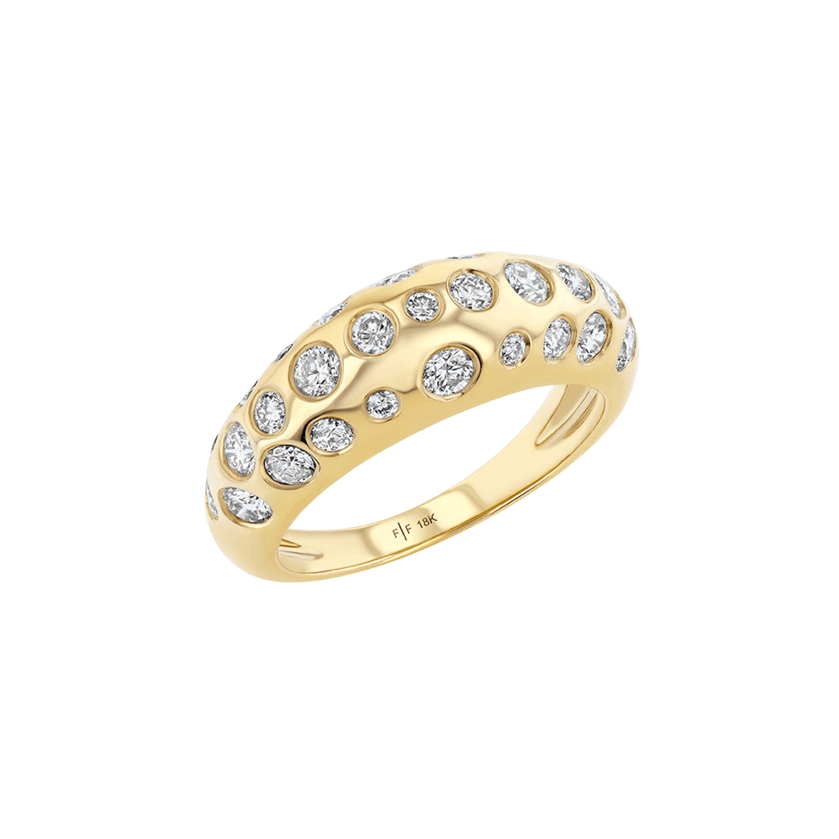 Vertical 18K Yellow Gold Nightsky Diamond Bombe Ring