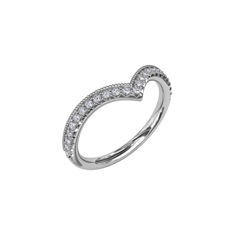 Vertical French Pave Chevron Diamond Band with Milgrain Edging W7313