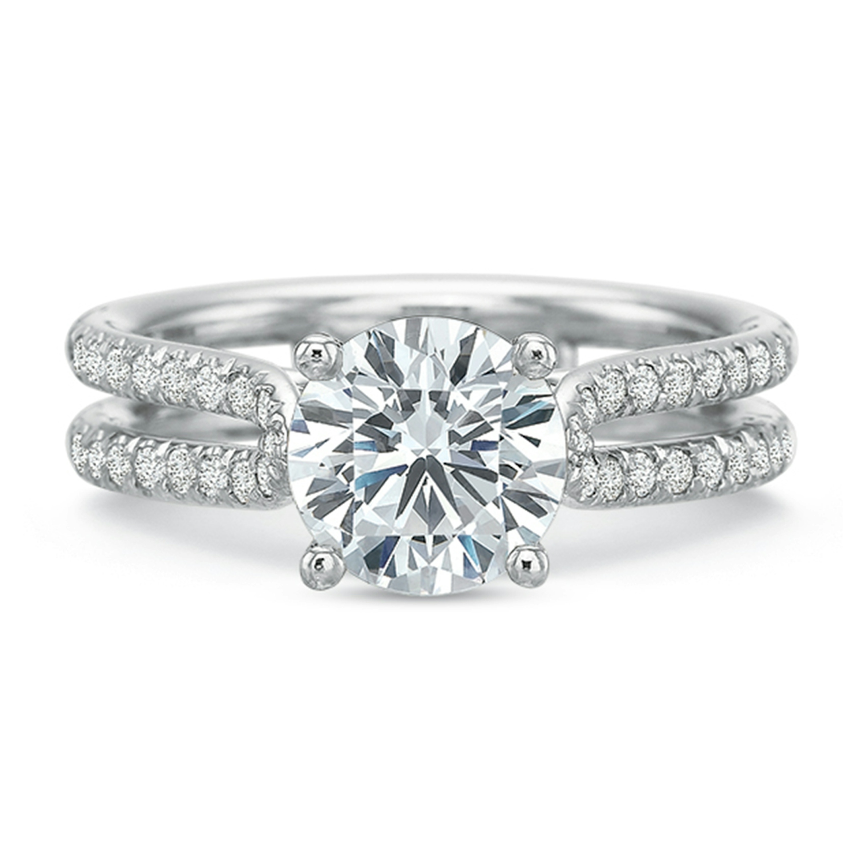 Vertical White Gold Diamond Split Shank Semi-Mount Engagement Ring