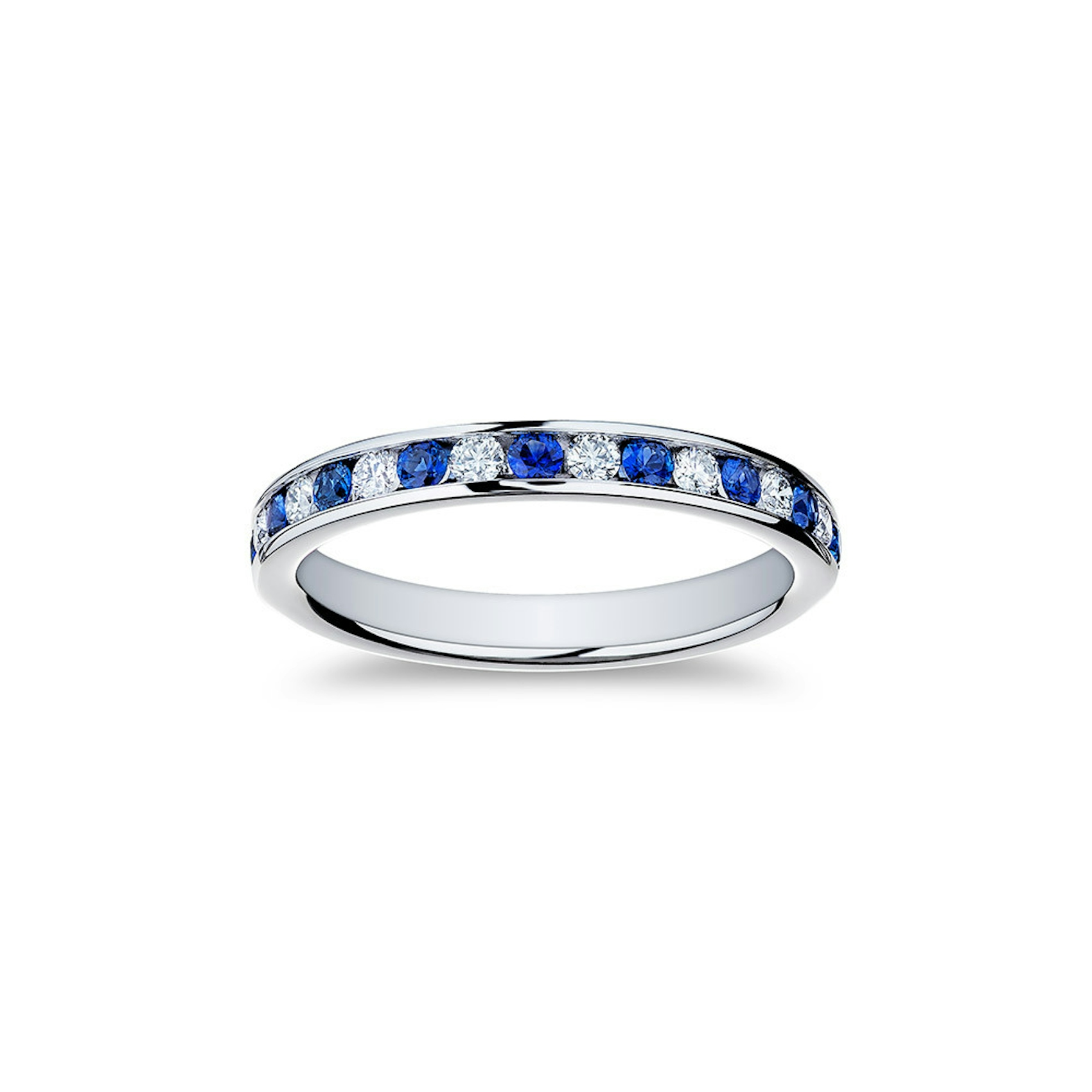 Vertical 18K White Gold Diamond and Sapphire Band