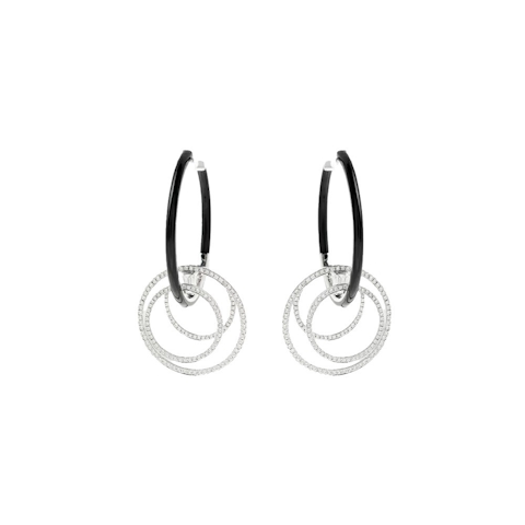 Vertical 18K White Gold Oui Diamond Circle Drop Earrings