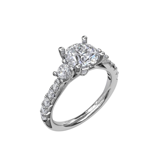 Vertical Three Stone With Pave Engagement Ring S3921