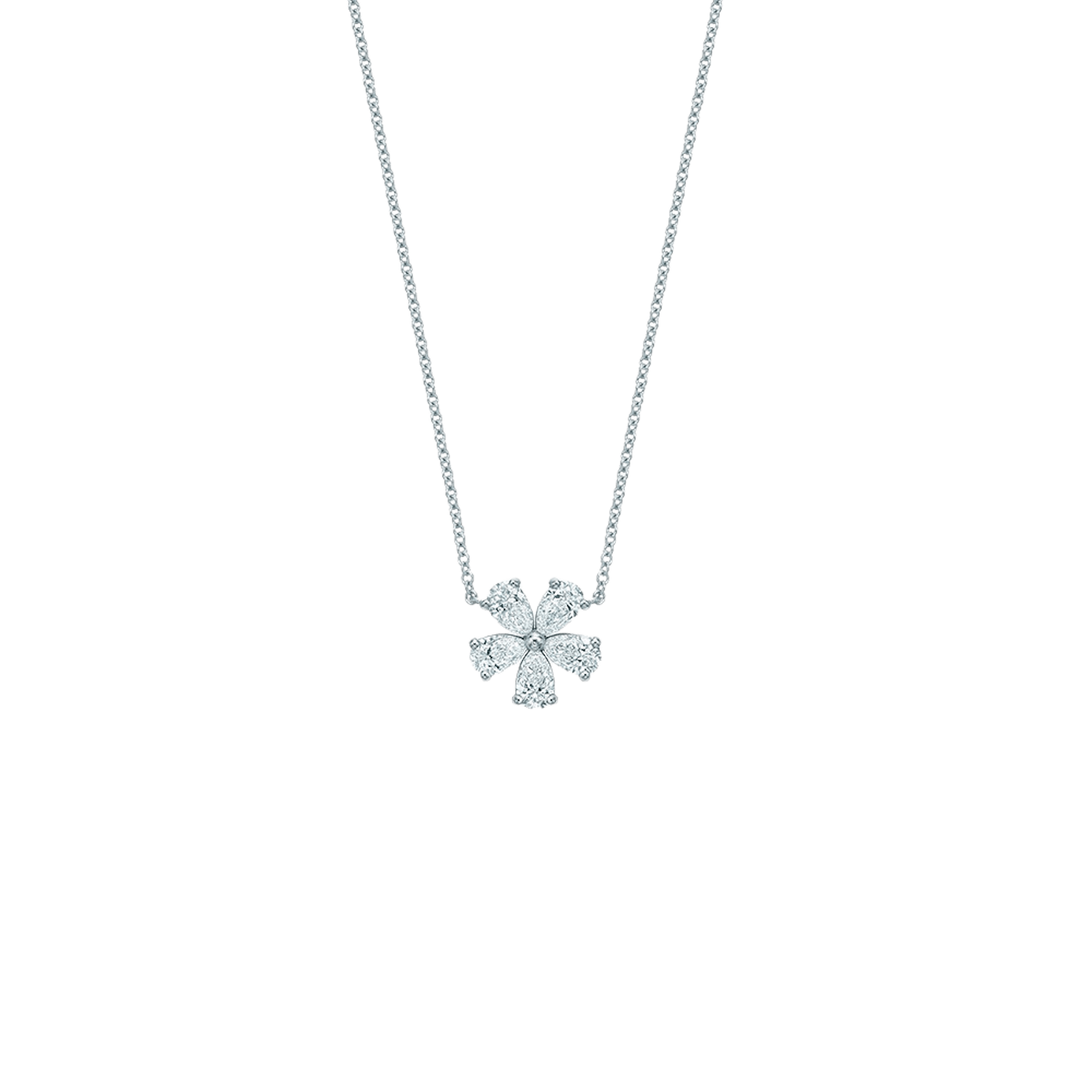 Vertical 18K White Gold Pear Diamond Flower Pendant with Chain