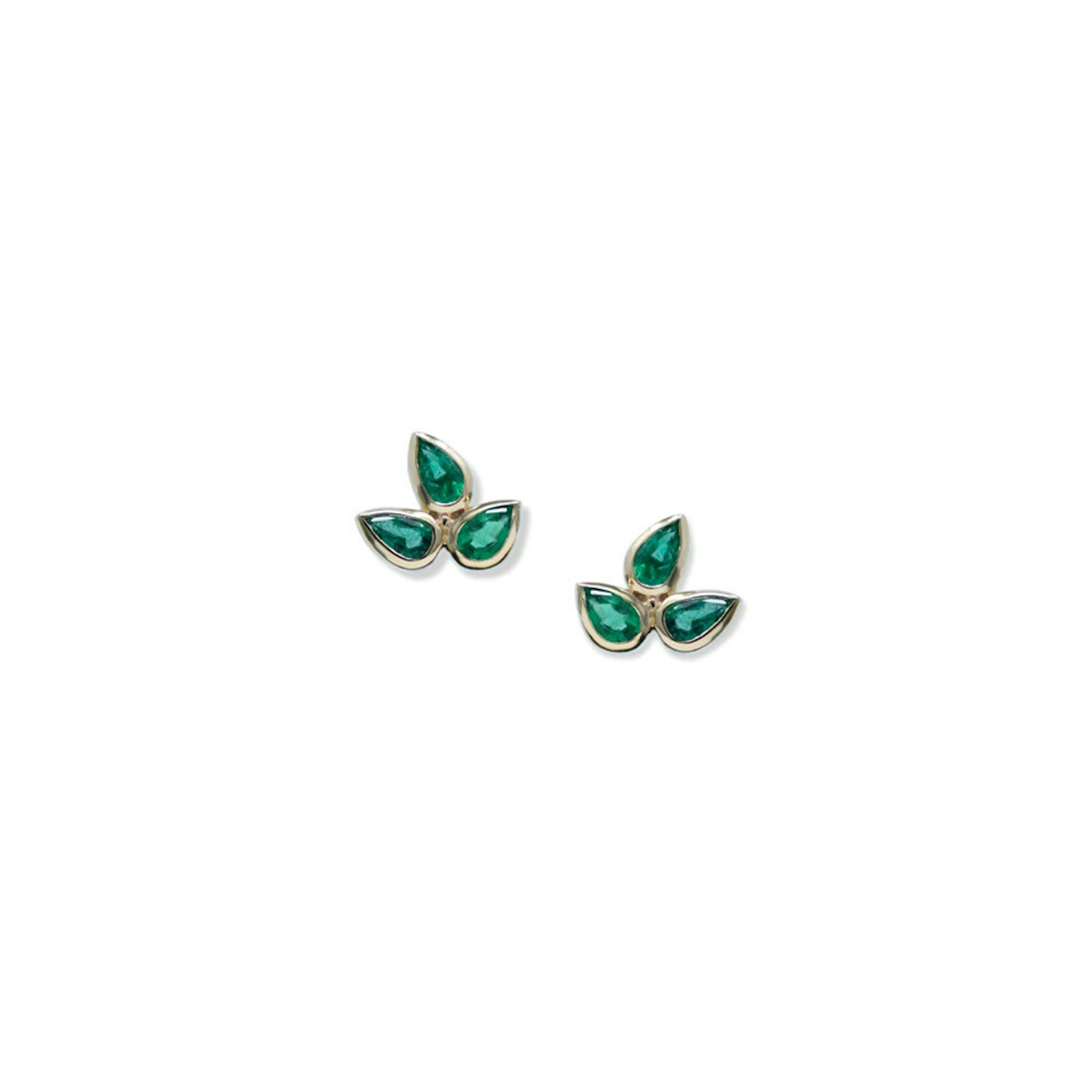 Vertical 14K Yellow Gold Fleur De Lis Emerald Stud Earrings