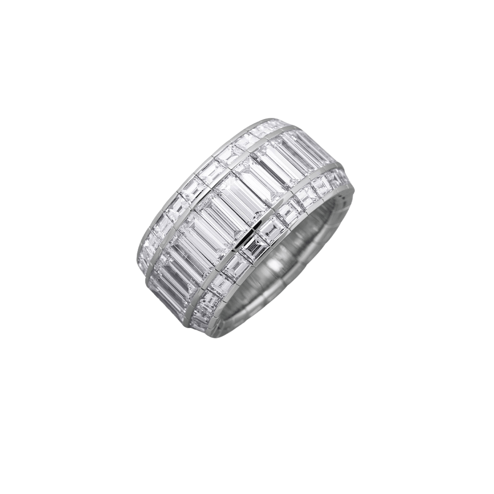 Vertical 18K White Gold Xpandable Baguette and Round Diamond Ring