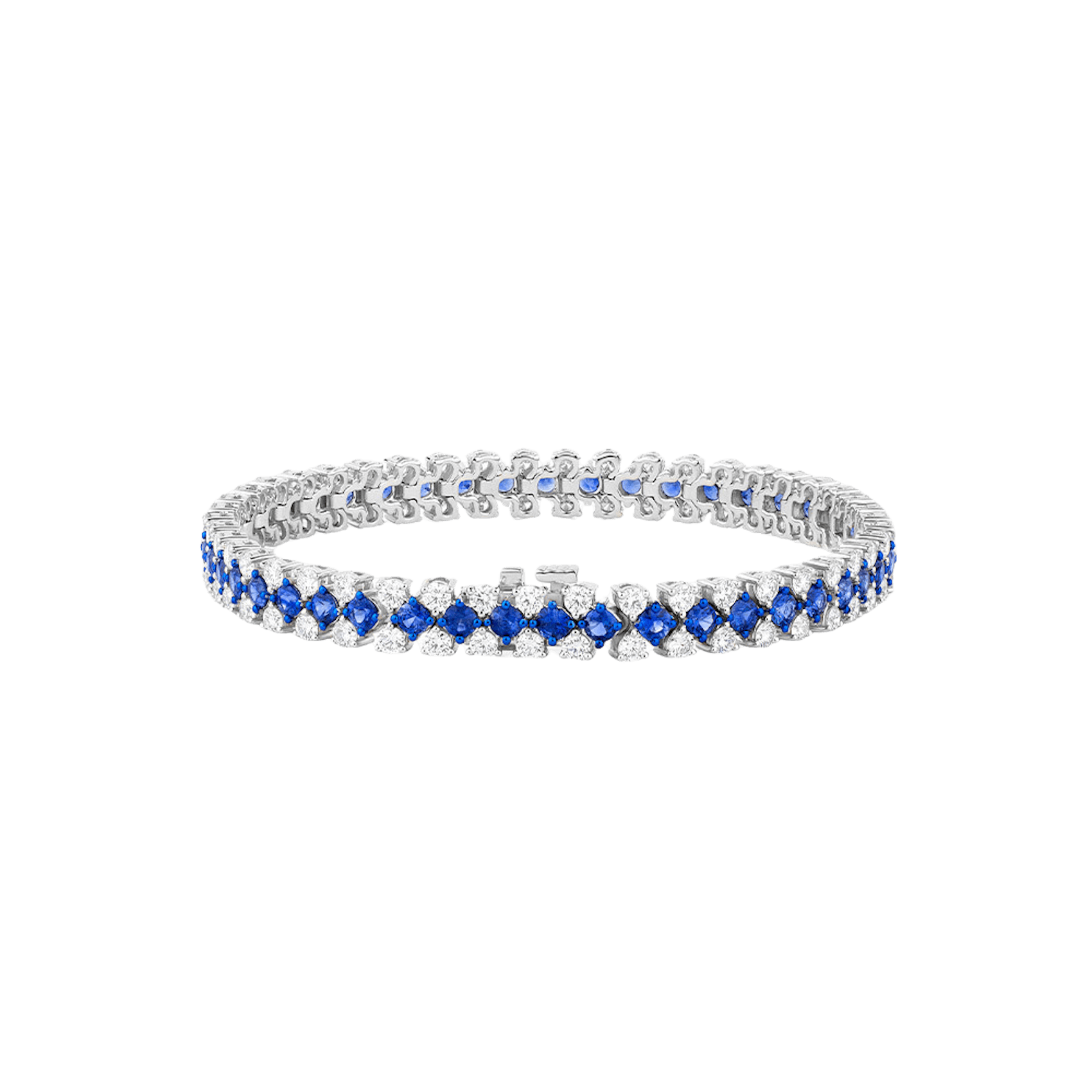 Vertical 18K White Gold/Blue Rhodium Blue Sapphire and Diamond 3-Row Bracelet