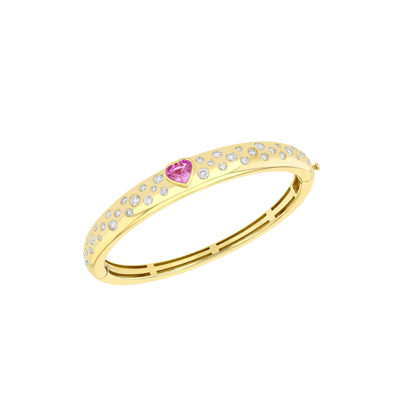 Vertical 18K Yellow Gold Abby Heart Pink Sapphire and Diamond Bangle