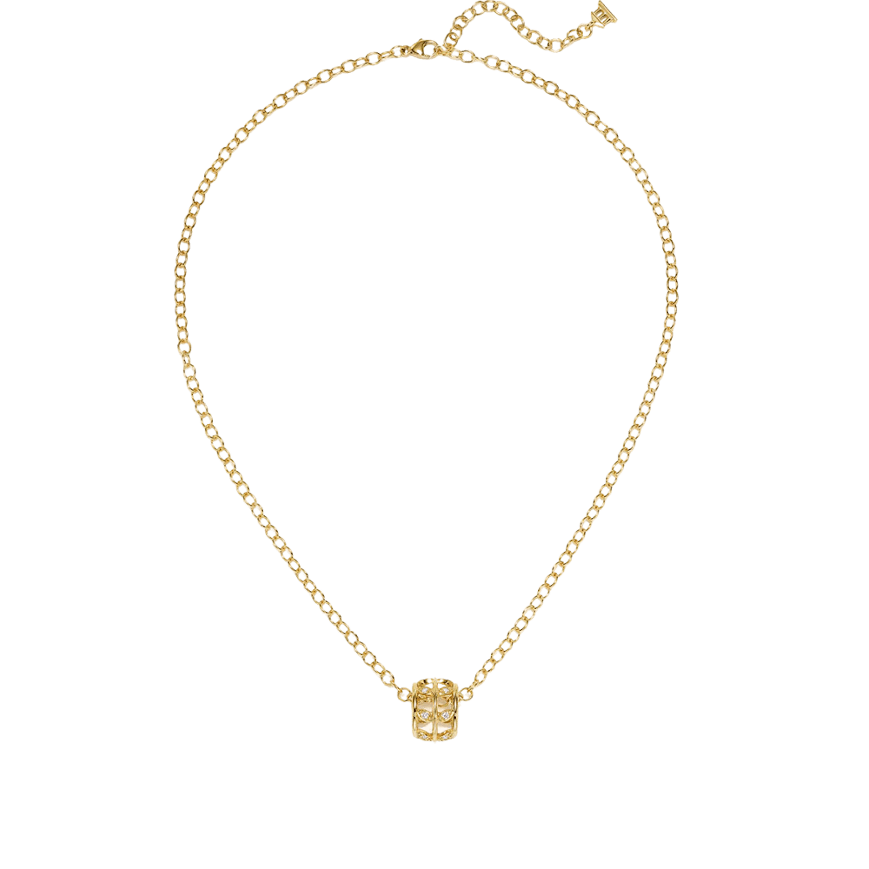 Vertical 18K Yellow Gold Vine Diamond Charm with 18" Oval Link Chain