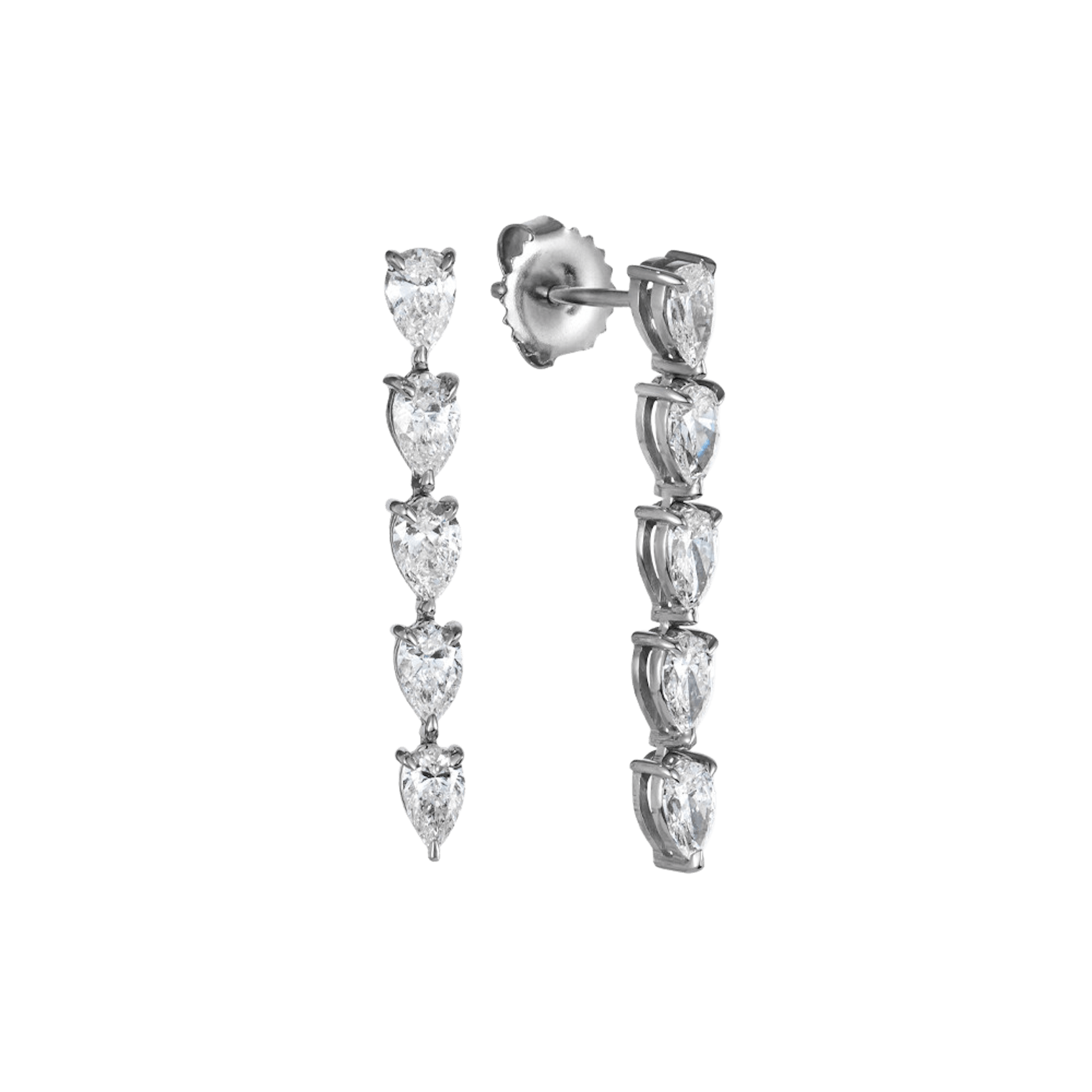 Vertical 18K White Gold Pear Diamond Drop Earrings