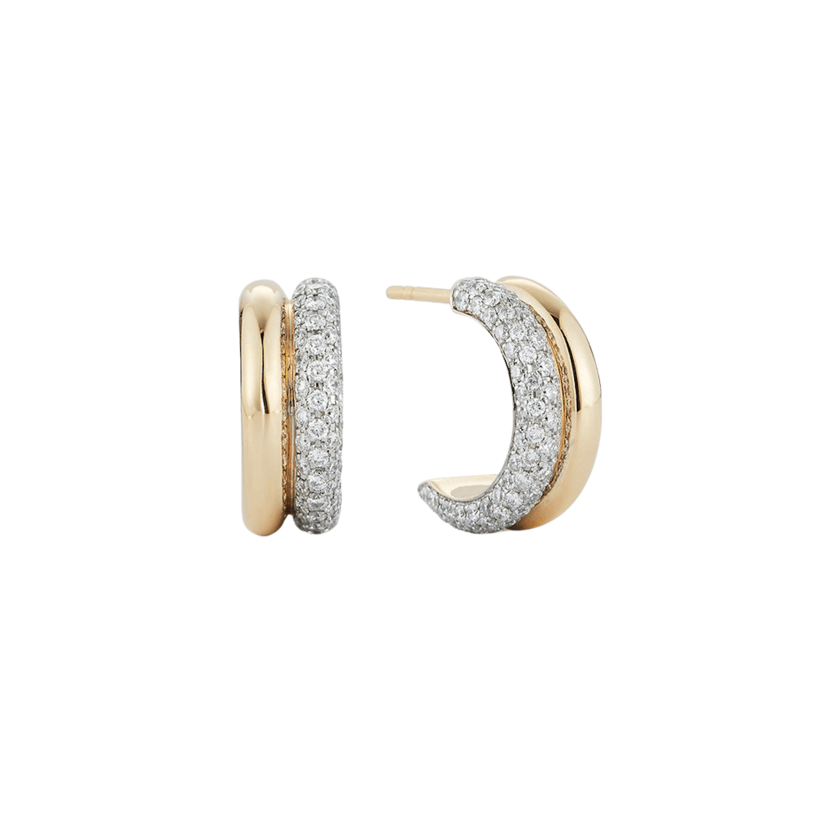 Vertical 18K Yellow Gold Thoby Diamond Tubular Huggie Earrings