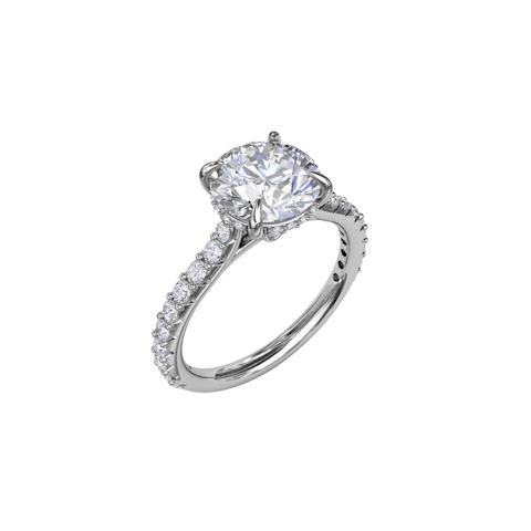 Vertical Classic Round Diamond Solitaire Engagement Ring With Hidden Pavé Halo S3240
