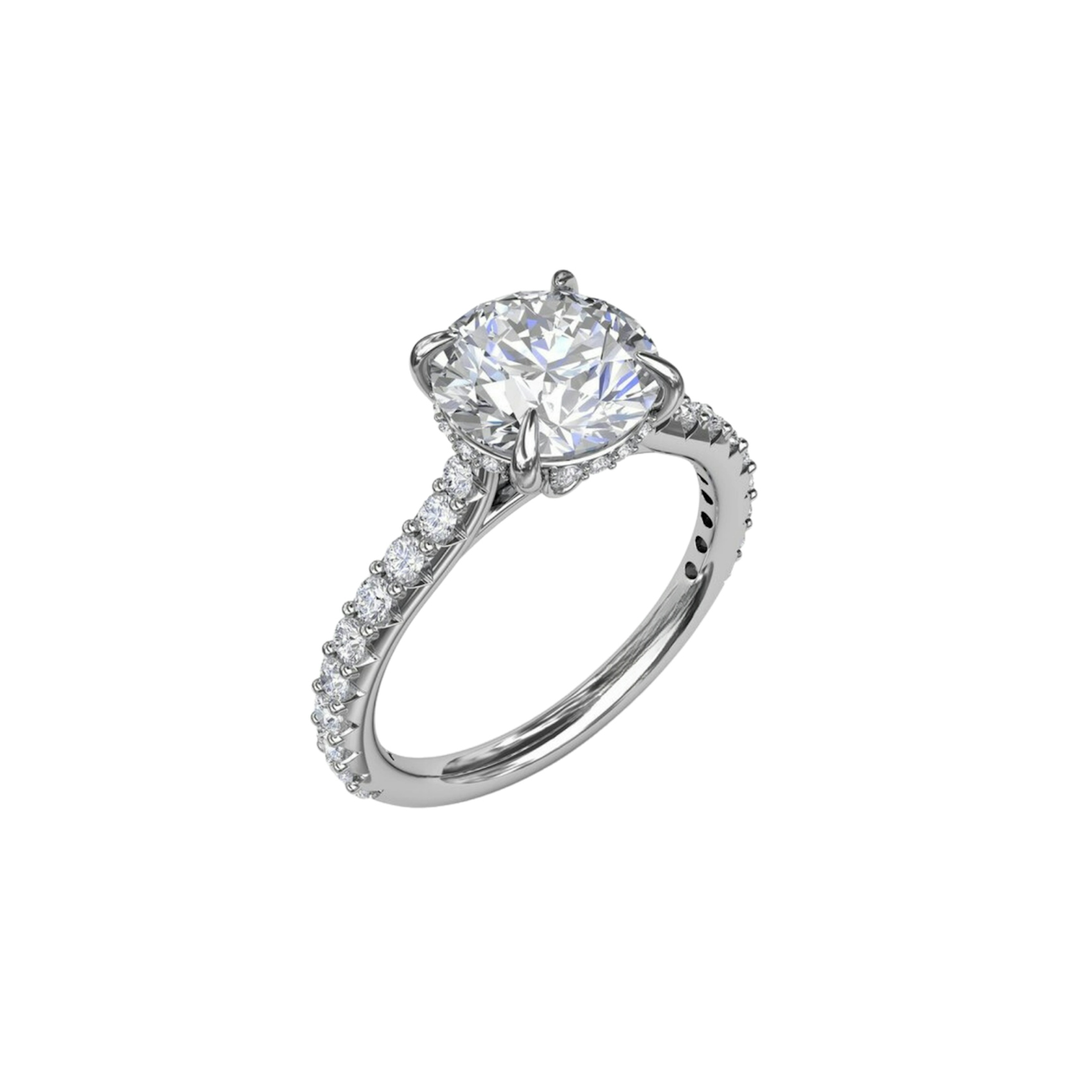 Vertical Classic Round Diamond Solitaire Engagement Ring With Hidden Pavé Halo S3240