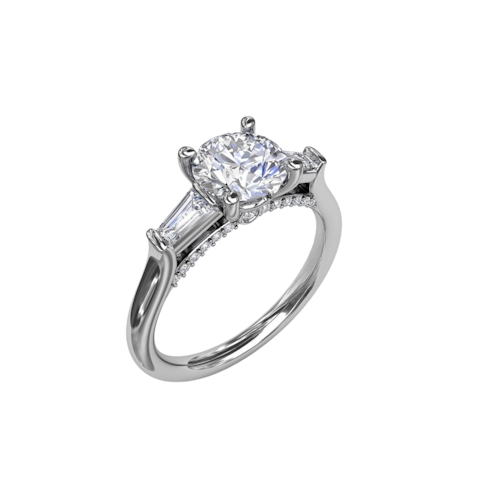 Vertical Three-Stone Round Diamond Engagement Ring With Bezel-Set Baguettes S3295