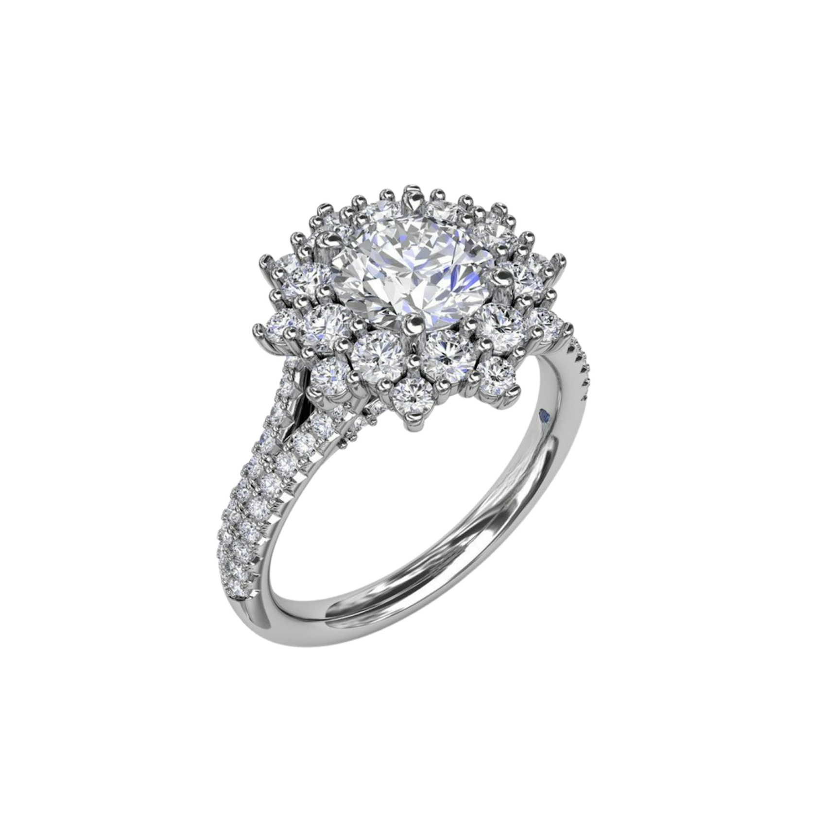 Vertical Contemporary Floral Halo Engagement Ring With Double-Row Pavé Band S3234