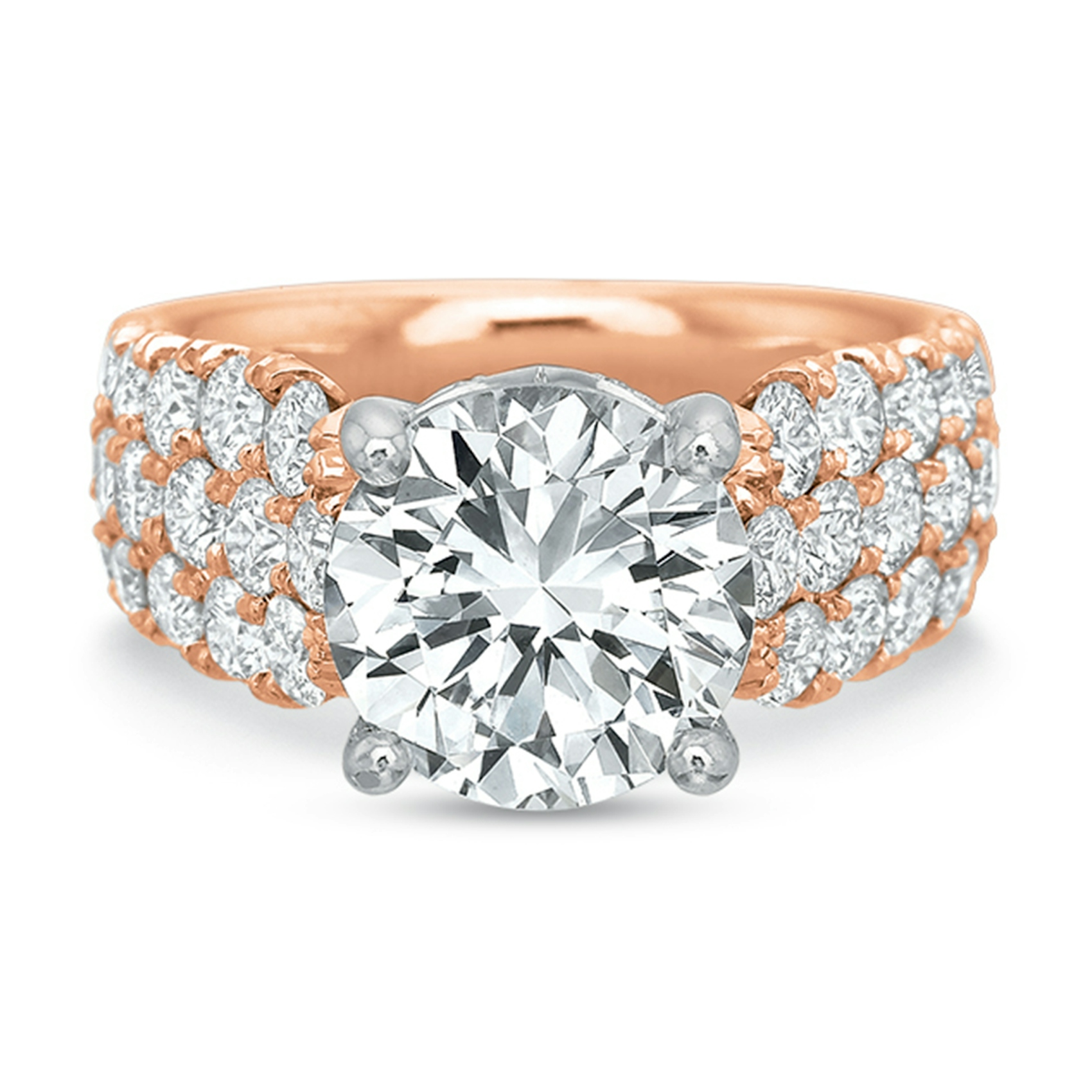 Vertical Rose Gold Three Row Semi-Mount Engagement Ring