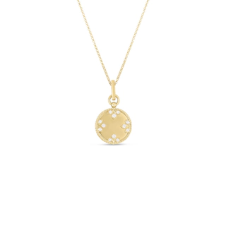 Vertical 18K Yellow Gold Colored Medallion Diamond Small Necklace