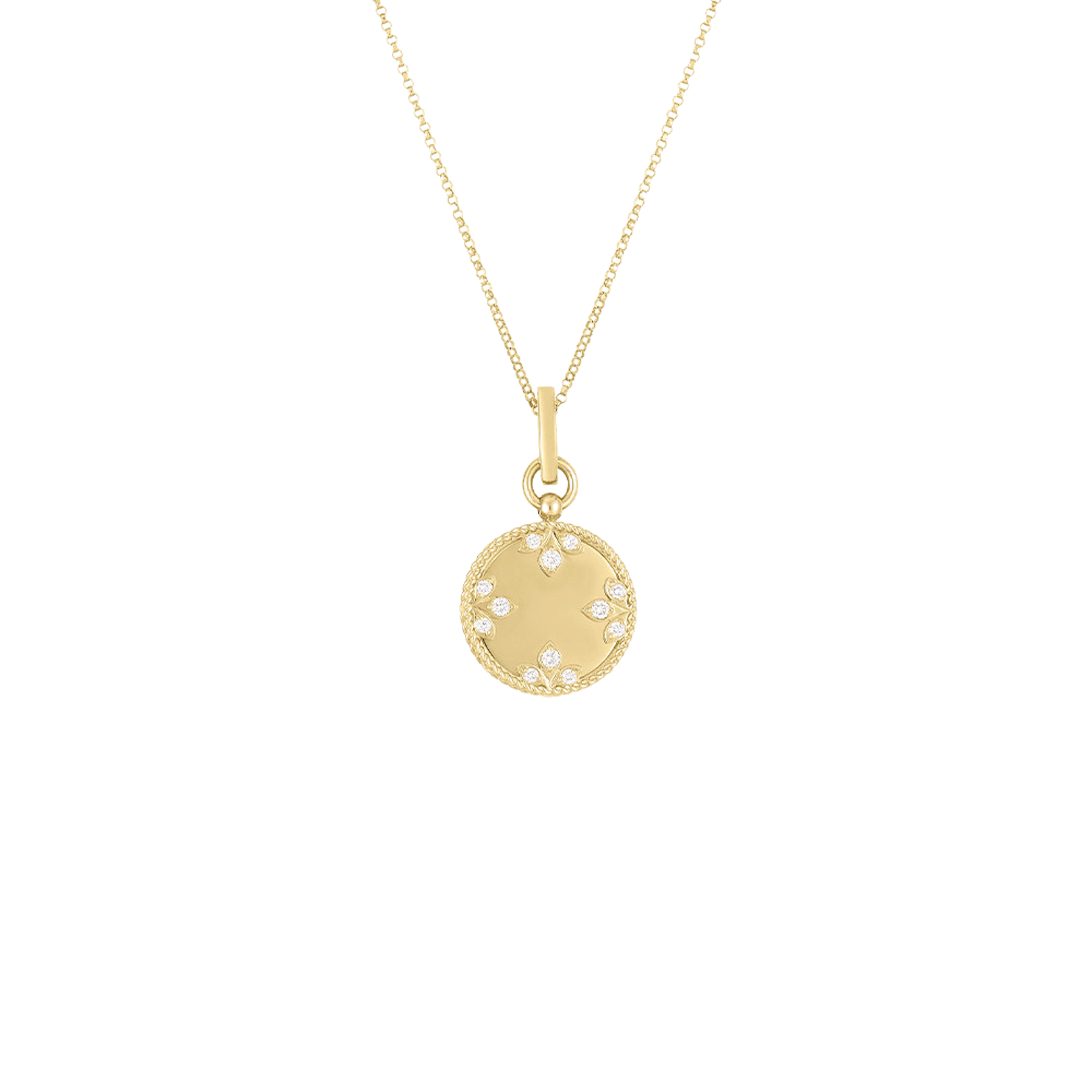 Vertical 18K Yellow Gold Colored Medallion Diamond Small Necklace