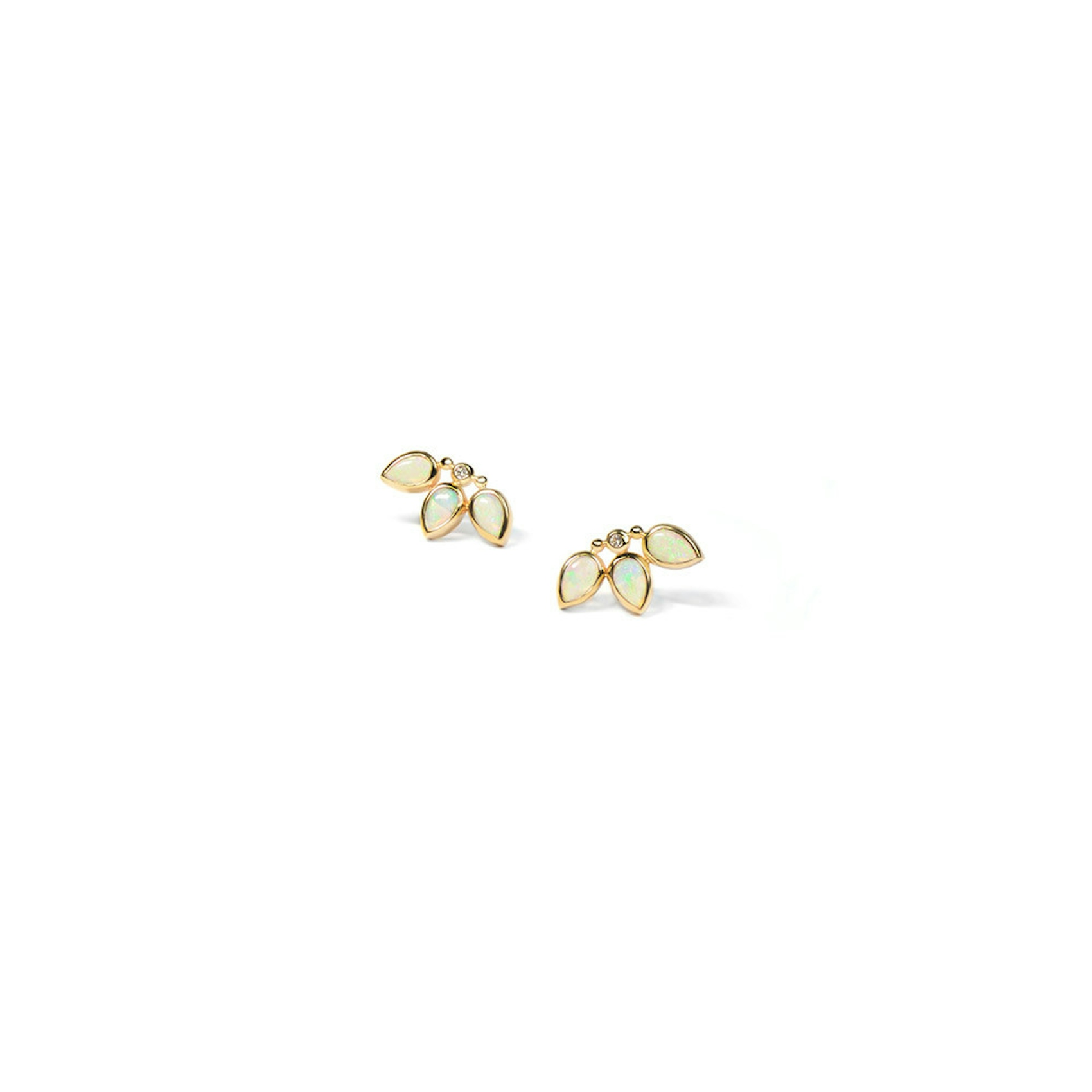 Vertical 14K Yellow Gold Floral Bouquet Opal Stud Earrings