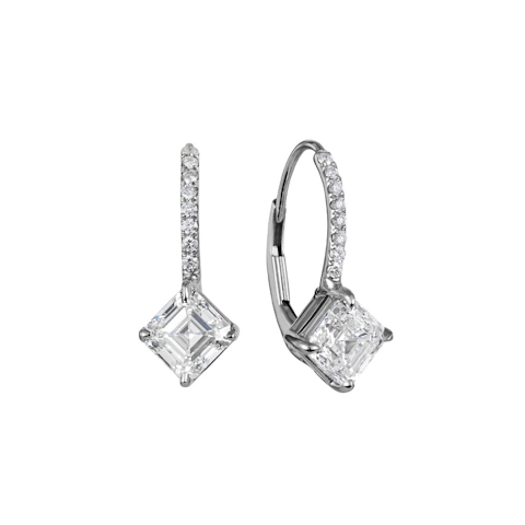 Vertical 18K White Gold Asscher Diamond Stud Earrings