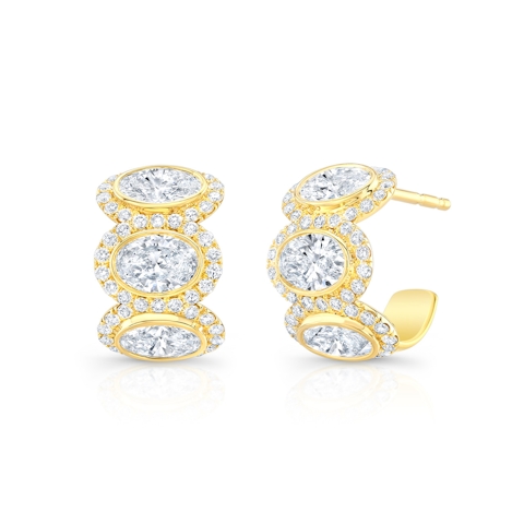 Vertical 18K Yellow Gold Diamond Halo Huggie Earrings