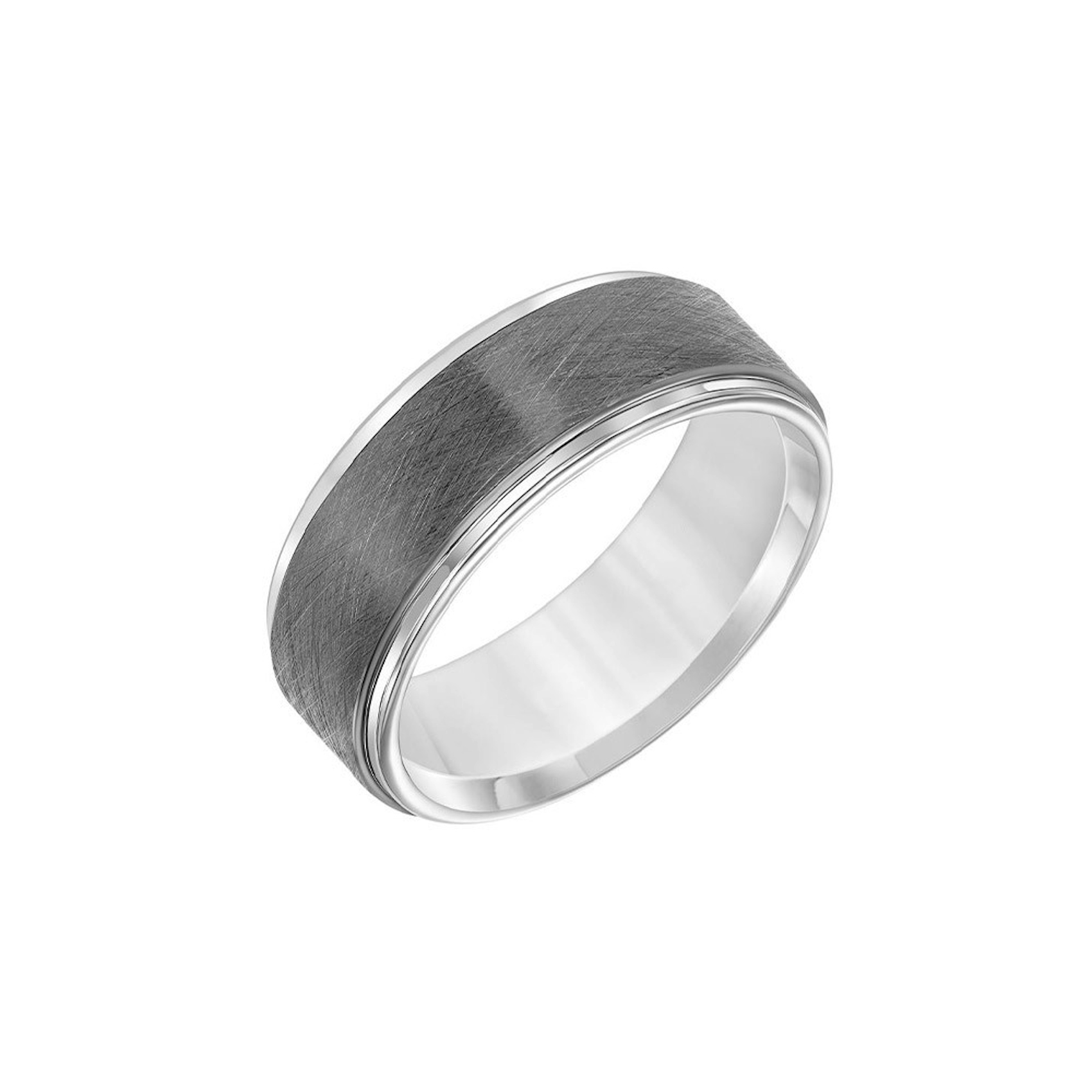 Vertical White Tungsten and Gun Metal Grey Step Edge Band