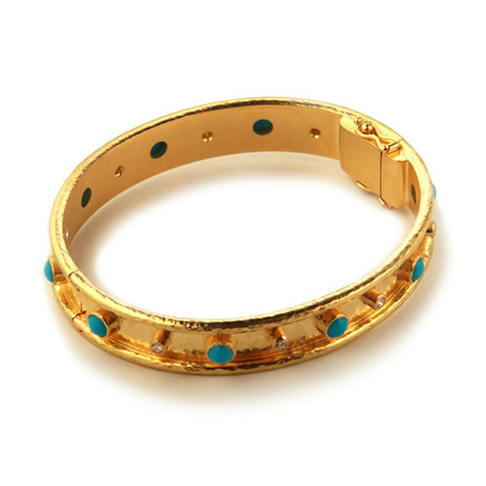Vertical Sleeping Beauty Turquoise And Diamond Flat Bangle