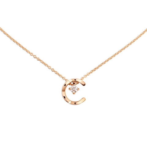 Vertical 18K Beige Gold Coco Crush Quilted Diamond "C" Necklace
