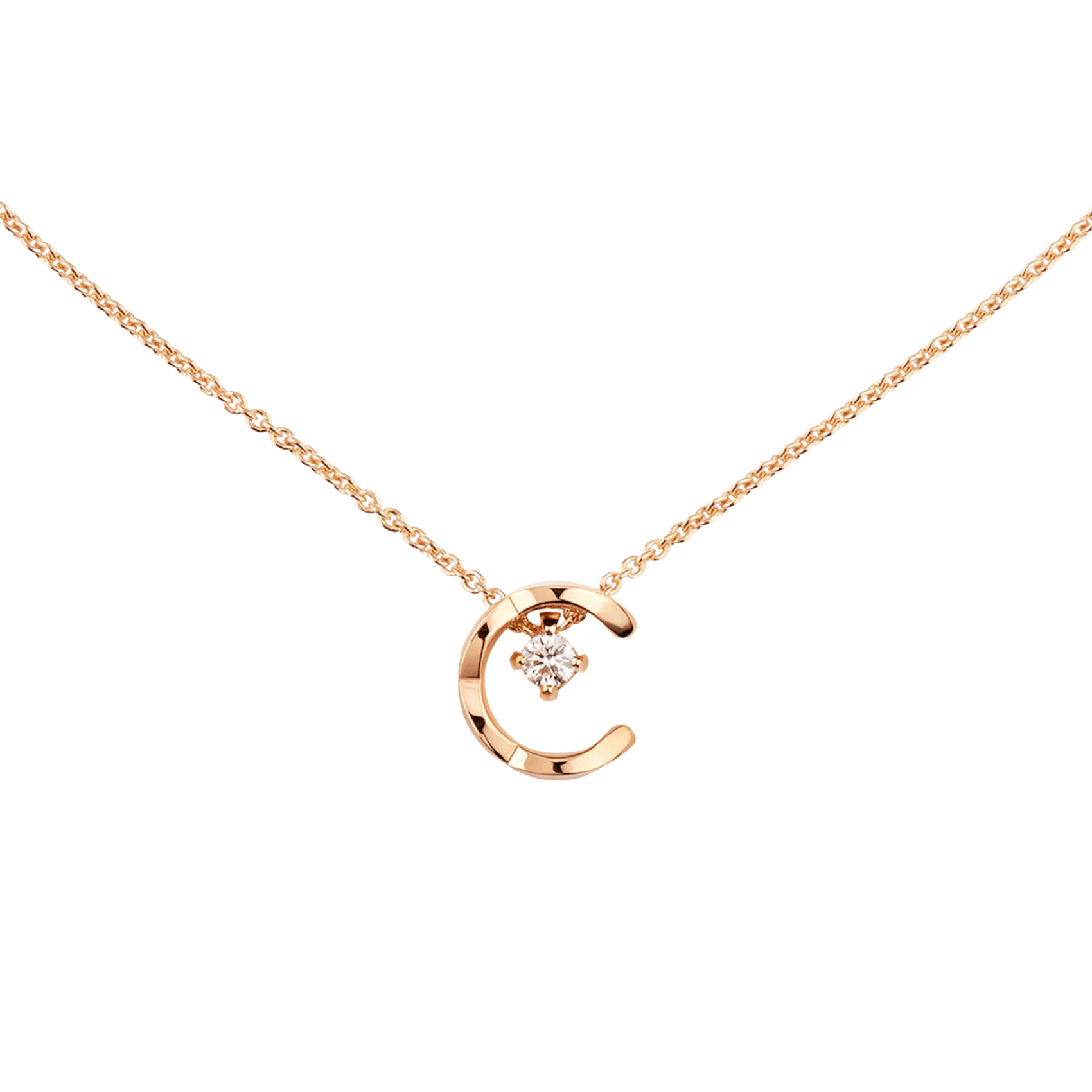 Vertical 18K Beige Gold Coco Crush Quilted Diamond "C" Necklace