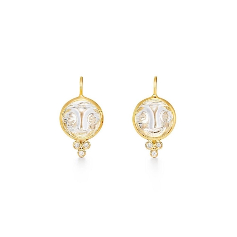 Vertical 18K Yellow Gold Moonface Rock Crystal Earrings