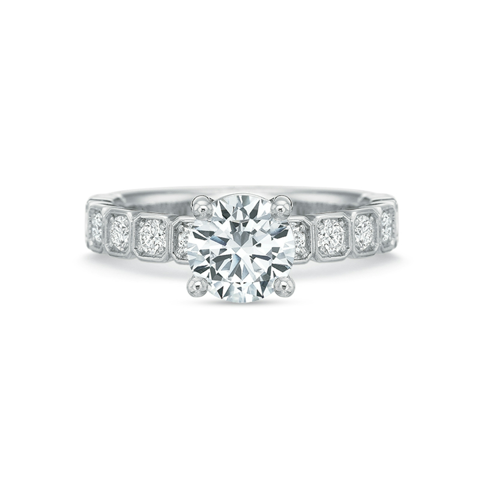 Vertical White Gold Diamond Halo Semi-Mount Engagement Ring