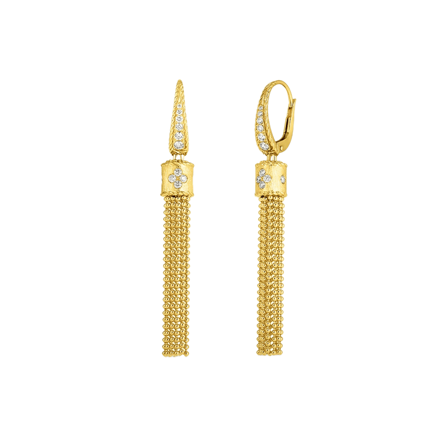 Vertical 18K Yellow Gold Tassle Diamond Earrings