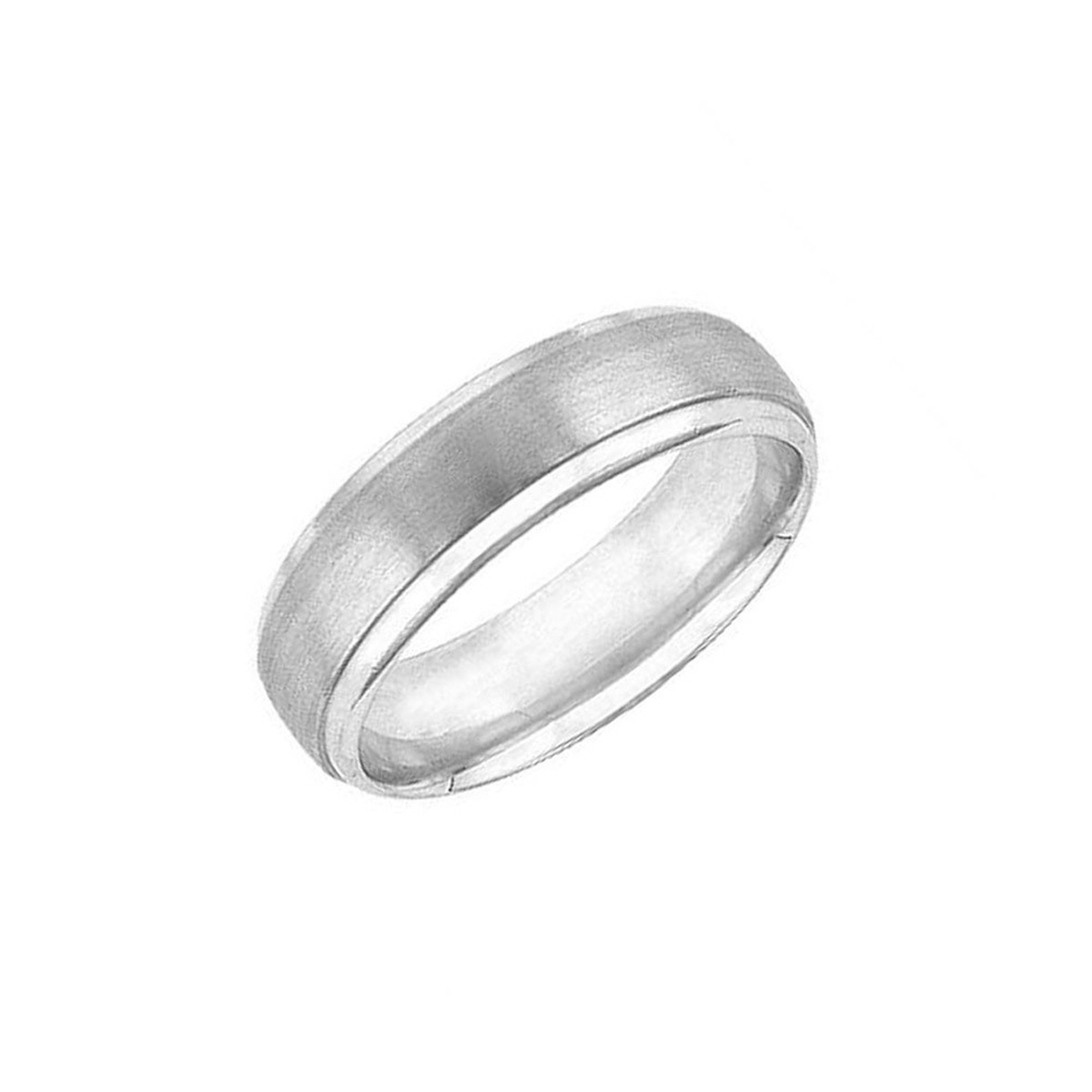 Vertical 18K White Gold Low Dome Roll Edge Carved Band