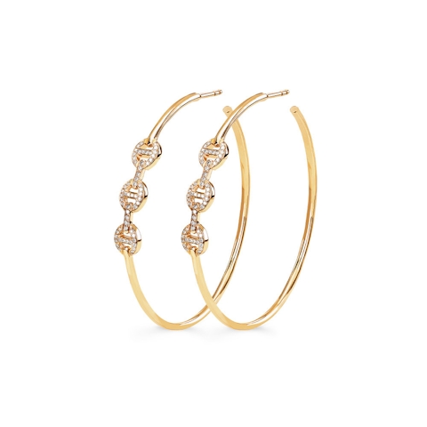 Vertical 18K Yellow Gold Diamond Hoop Earrings
