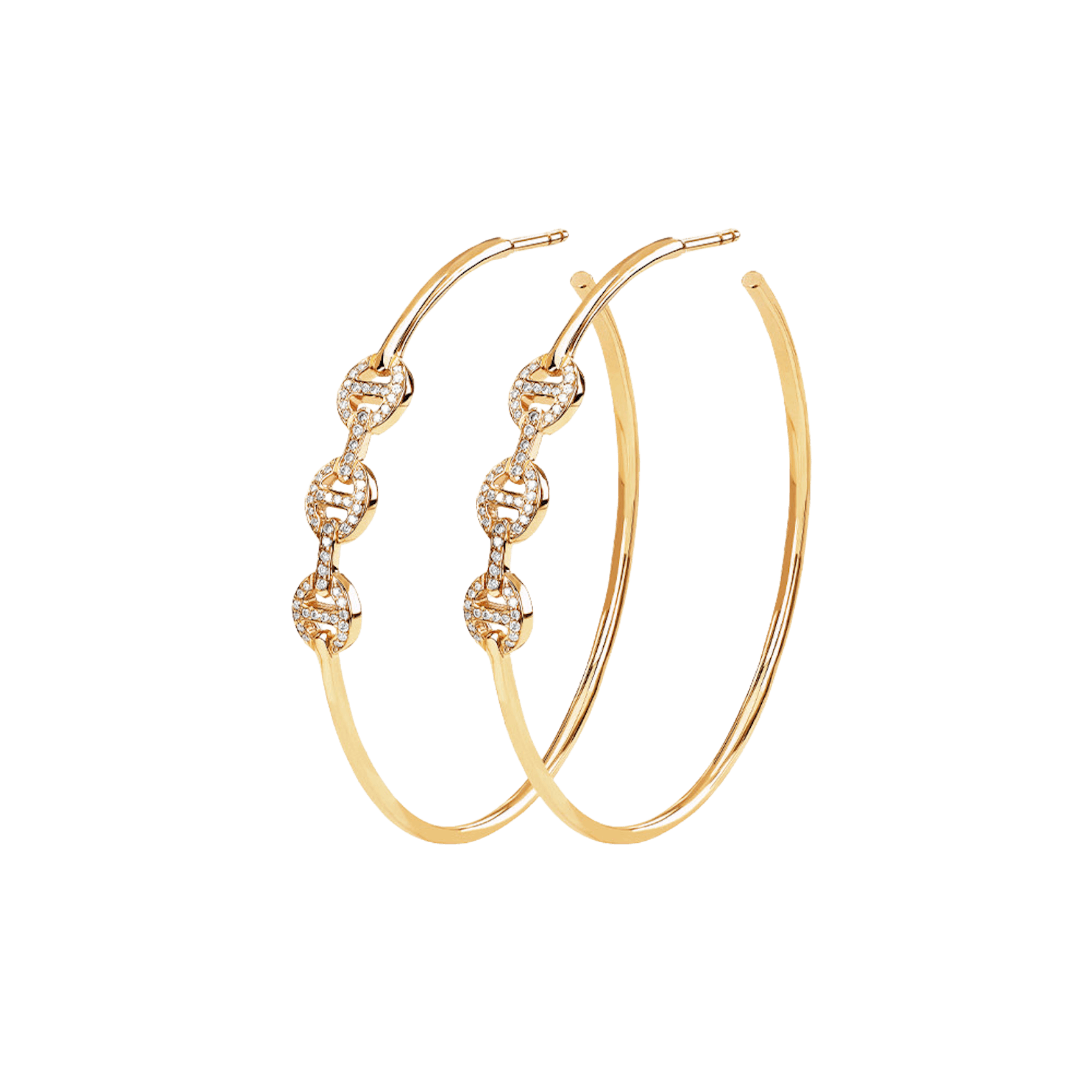 Vertical 18K Yellow Gold Diamond Hoop Earrings