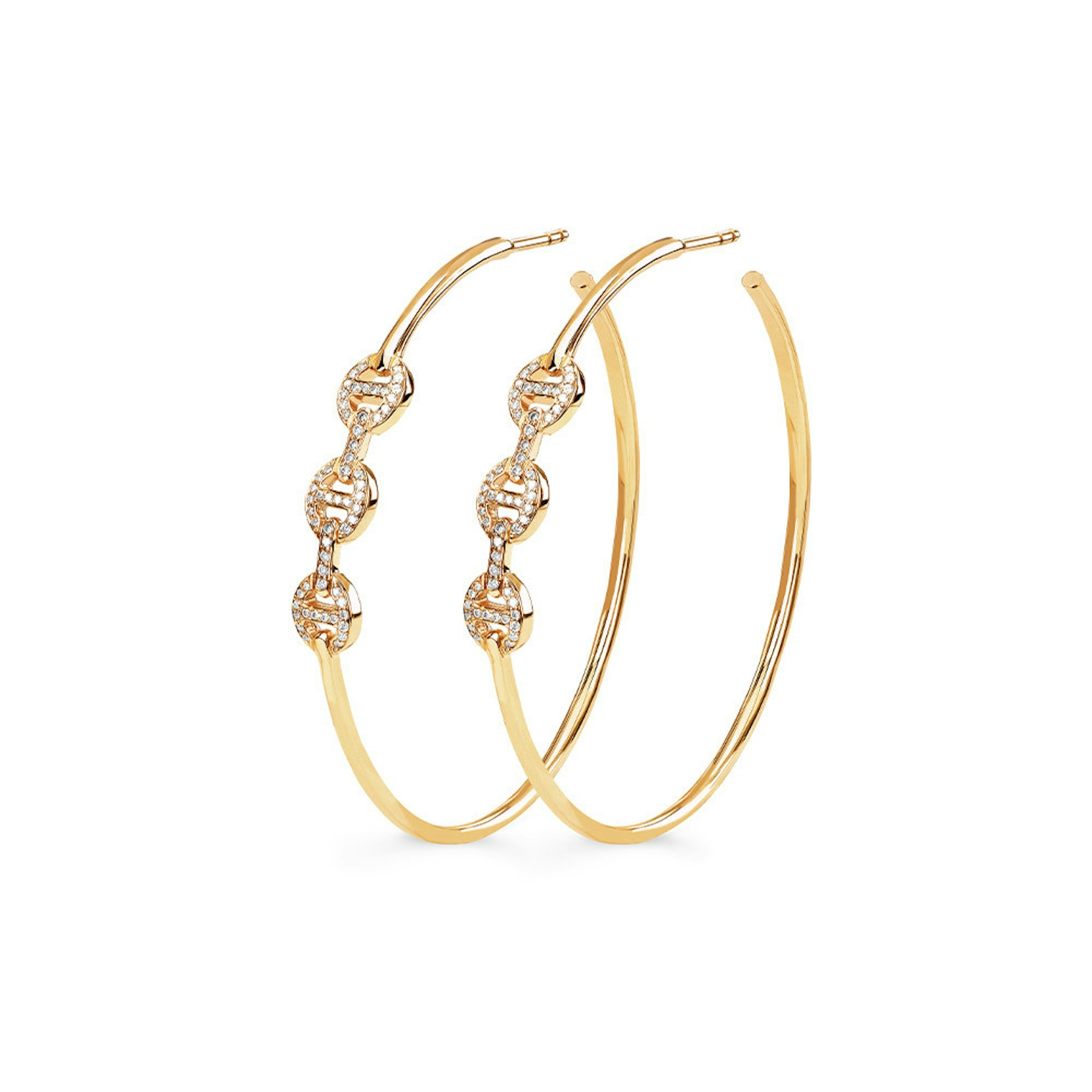 Vertical 18K Yellow Gold Diamond Hoop Earrings
