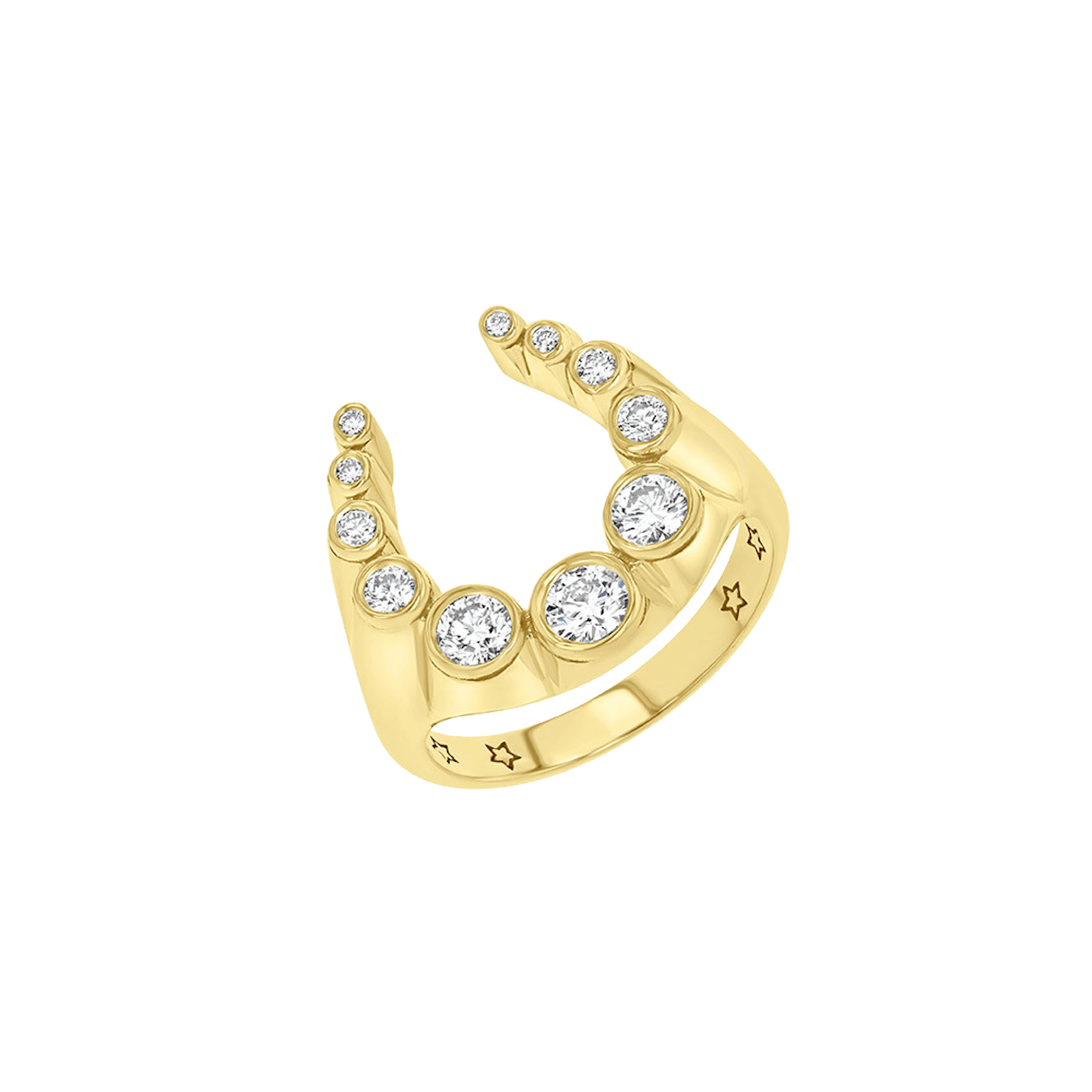 Vertical 18K Yellow Gold Lucky Charm Diamond Ring