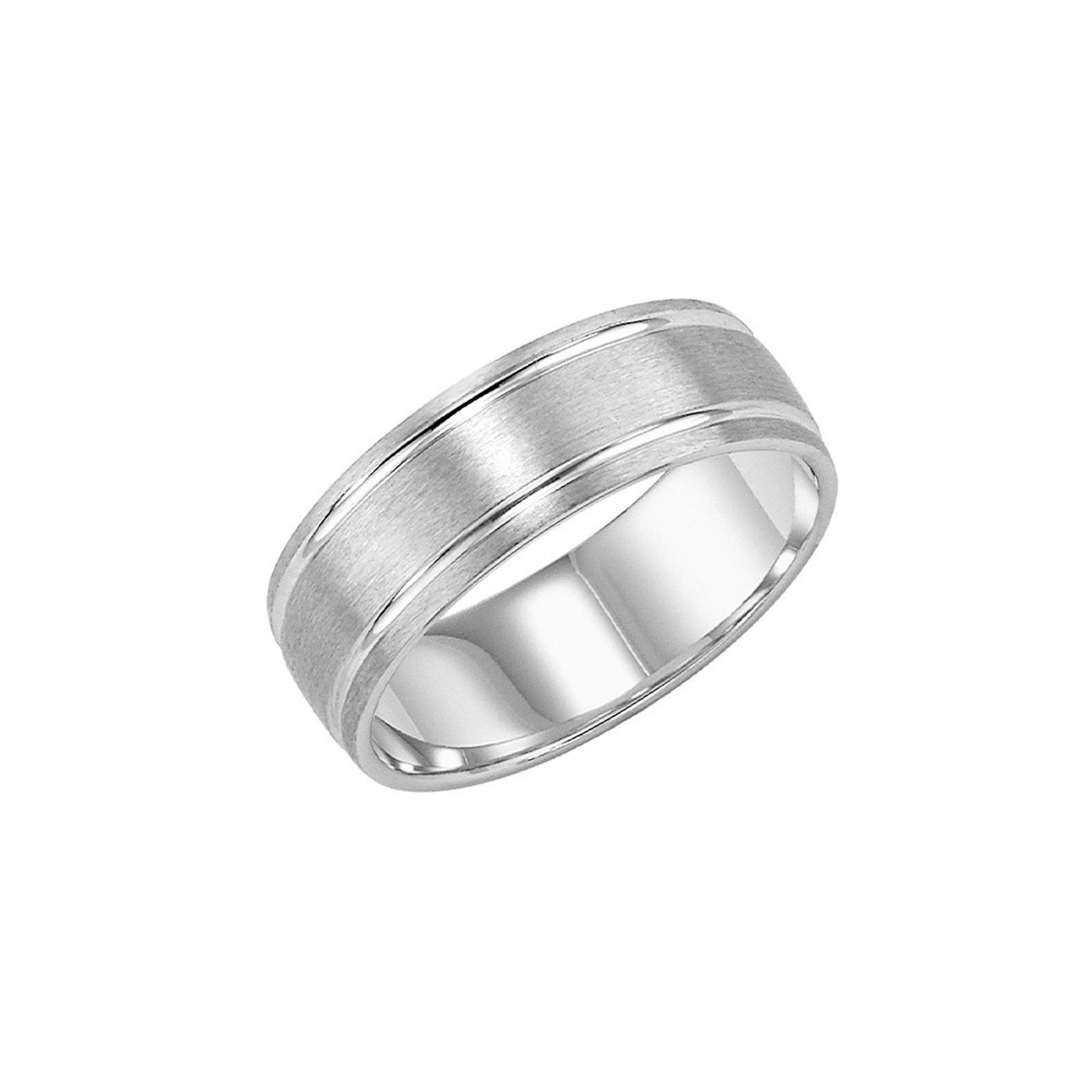Vertical 18 White Gold Low Dome Round Edge Carved Band